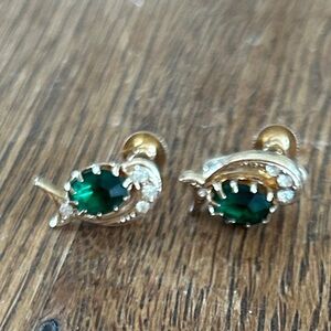 Vintage Rhinestone Green Earrings